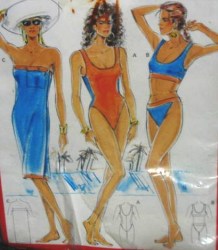 5751  Burda 1-2 PC Stretch  SWIMSUITS, Terry COVERUP BURDA PATTERN 8-18 uncut